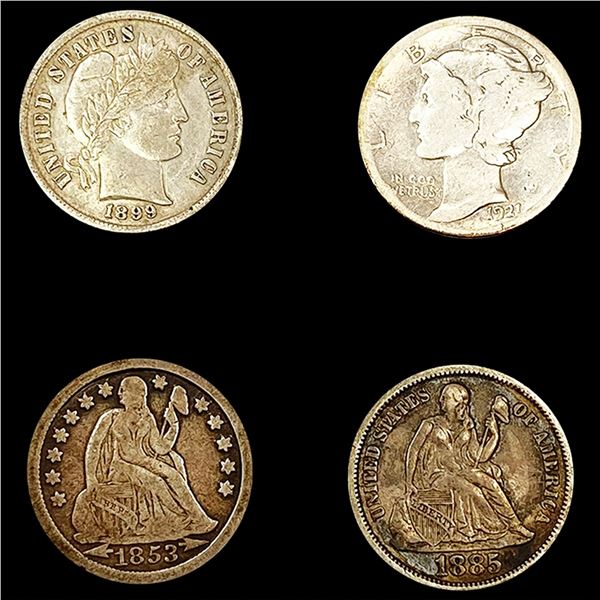 (4) Misc Dimes (1853-O, 1885, 1899, 1921-D) NICEL