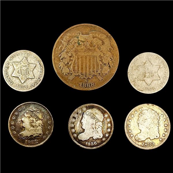 (6) Misc Coins (1832, 1835, 1836, 1851, 1853, 186