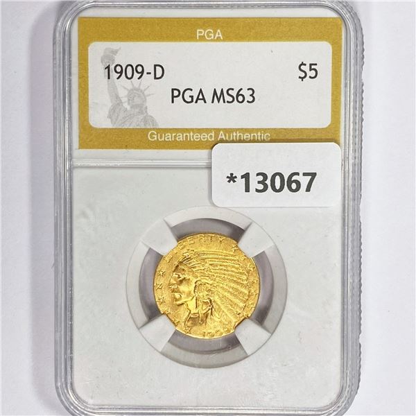 1909-D $5 Gold Half Eagle PGA MS63