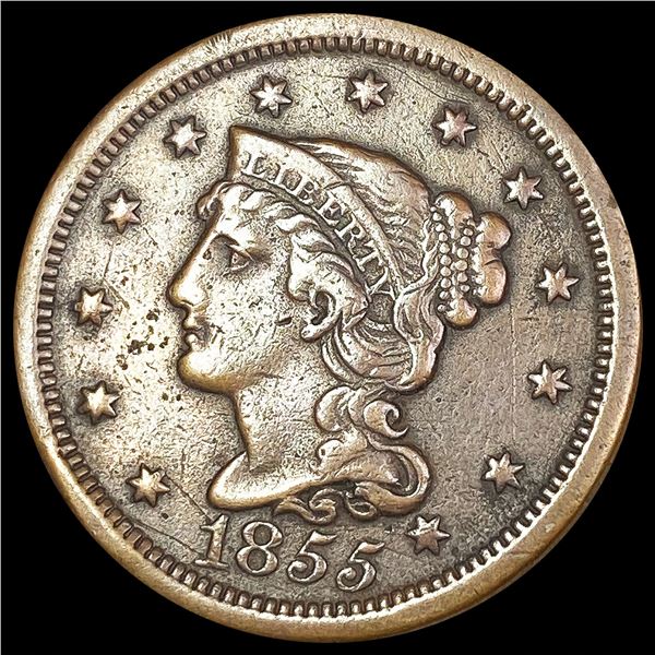 1855 Slanting 5's Large Cent LIGHTLY CIRCULATED