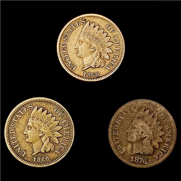 (3) Indian Head Cents ((2) 1860, 1876) NICELY CIR