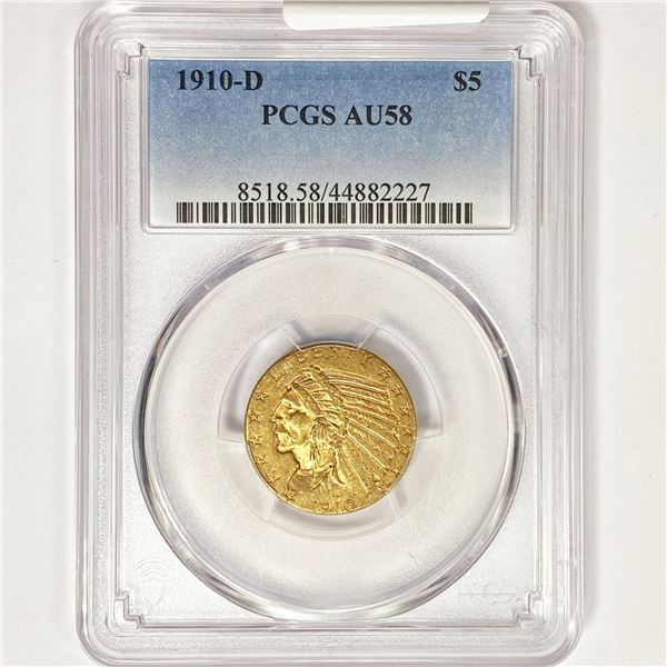 1910-D $5 Gold Half Eagle PCGS AU58