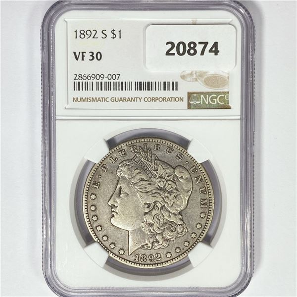 1892-S Morgan Silver Dollar NGC VF30