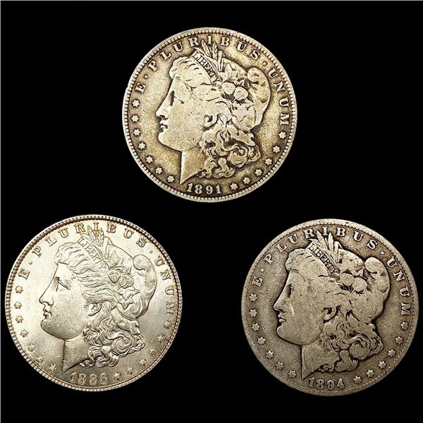 (3) Morgan Silver Dollars (1886, 1891-O, 1894-O)