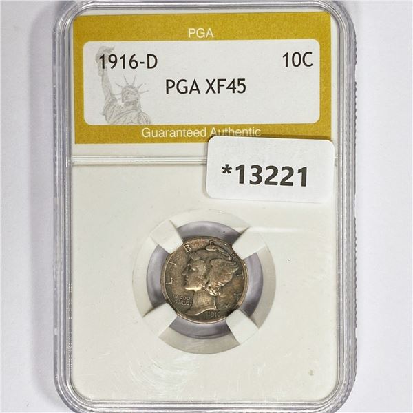 1916-D Mercury Silver Dime PGA XF45