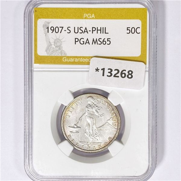 1907-S USA-Phil Fifty Centavos PGA MS65