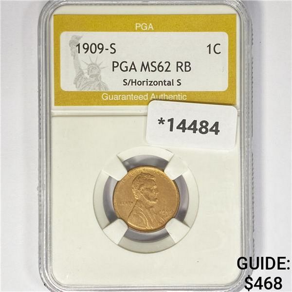 1909-S Wheat Cent PGA MS62 RB, S/Horizontal S