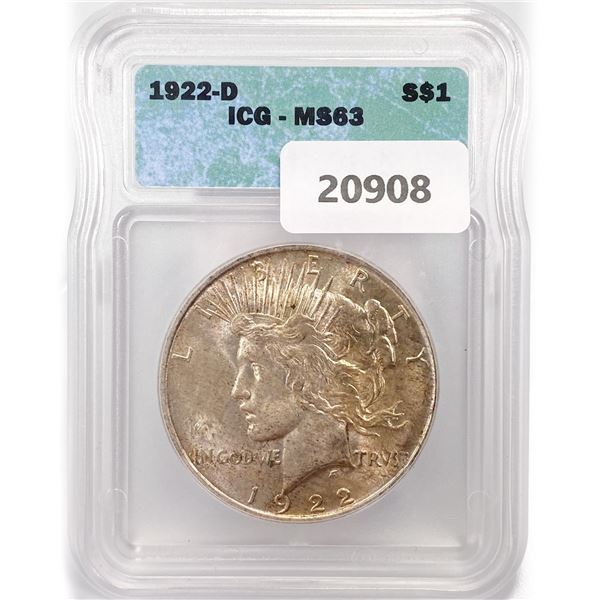 1922-D Silver Peace Dollar ICG MS63