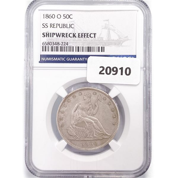 1860-O Seated Lib. 50C NGC Shipwreck SS Rep Bx