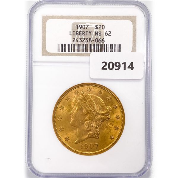 1907 $20 Gold Double Eagle NGC MS62