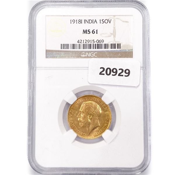 1918I 1 Sov .24oz India Gold NGC MS61