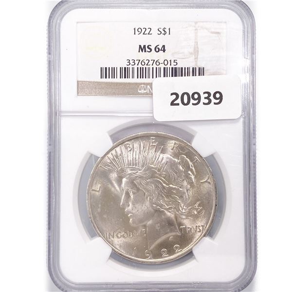 1922 Silver Peace Dollar NGC MS64