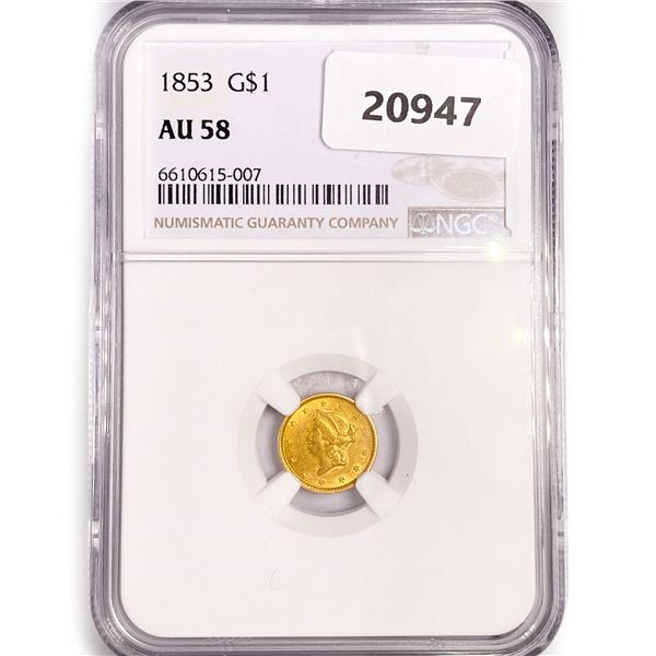 1853 Rare Gold Dollar NGC AU58