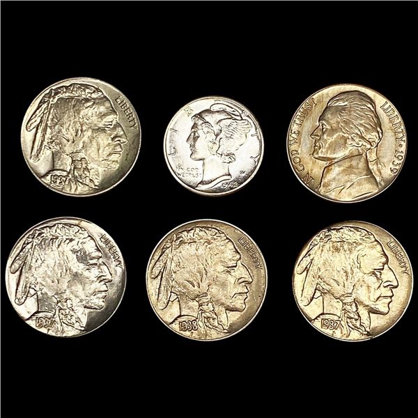 (6) Misc Coins (1942-D, 1939, (3) 1937-D, 1938-D)