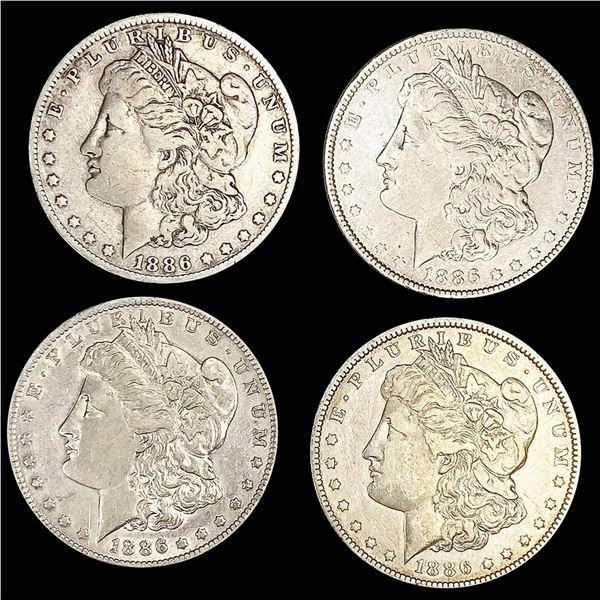 (4) 1886-O Morgan Silver Dollars NEARLY