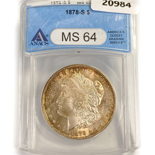 1878-S Morgan Silver Dollar ANACS MS64