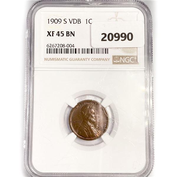 1909-S VDB Wheat Cent NGC XF45 BN