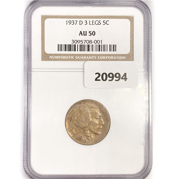 1937-D Buffalo Nickel NGC AU50 3 Legs