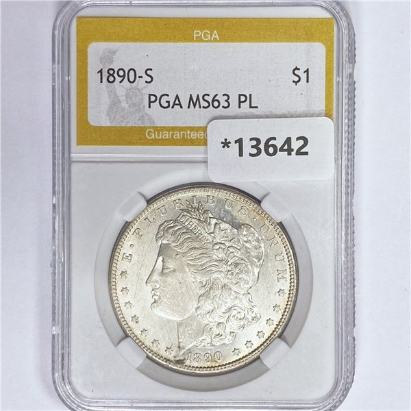 1890-S Morgan Silver Dollar PGA MS63 PL