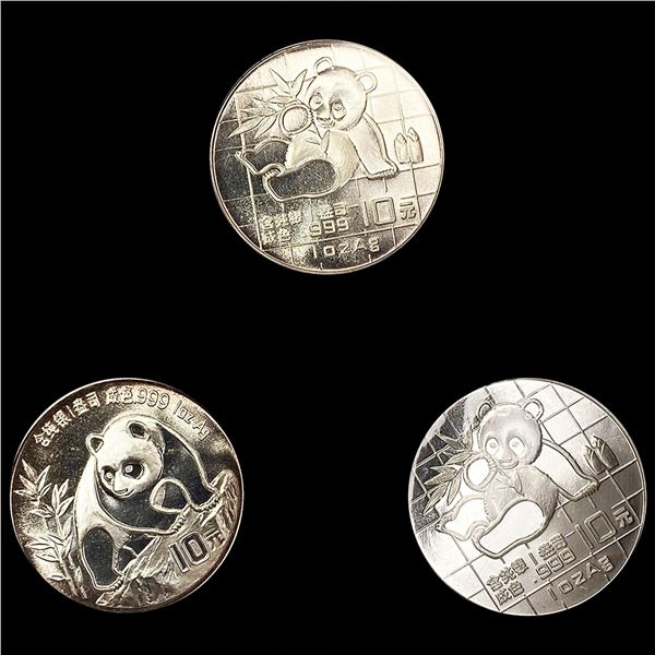 (3) China 1oz Silver 10 Yuan ((2) 1989, 1990) GEM