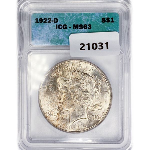 1922-D Silver Peace Dollar ICG MS63