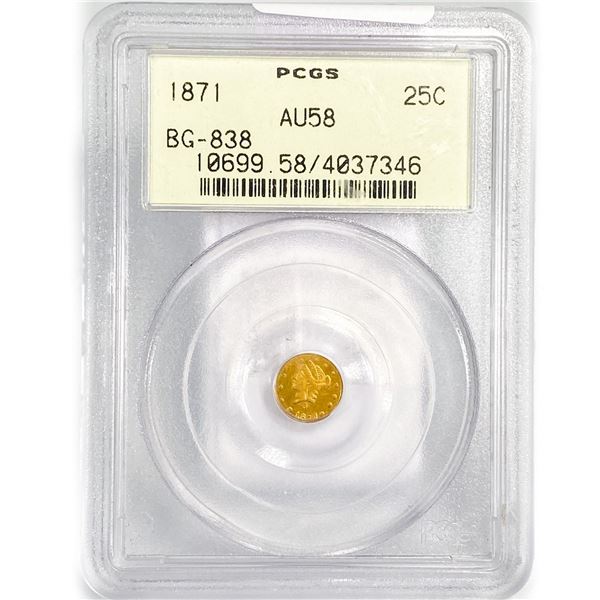 1871 Round California Gold Quarter PCGS AU58