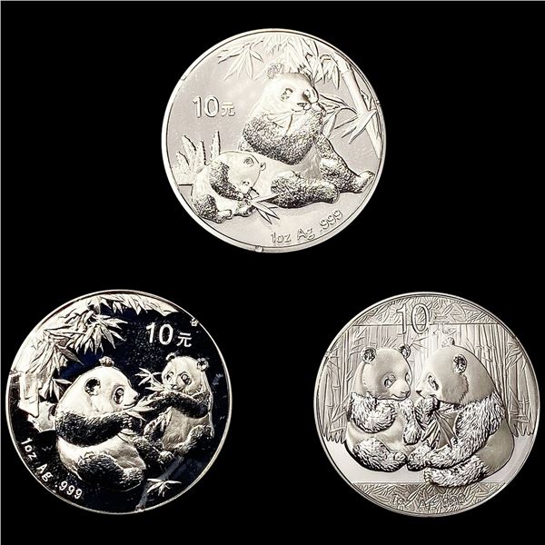 (3) China 1oz Silver 10 Yuan (2006, 2007, 2009) G