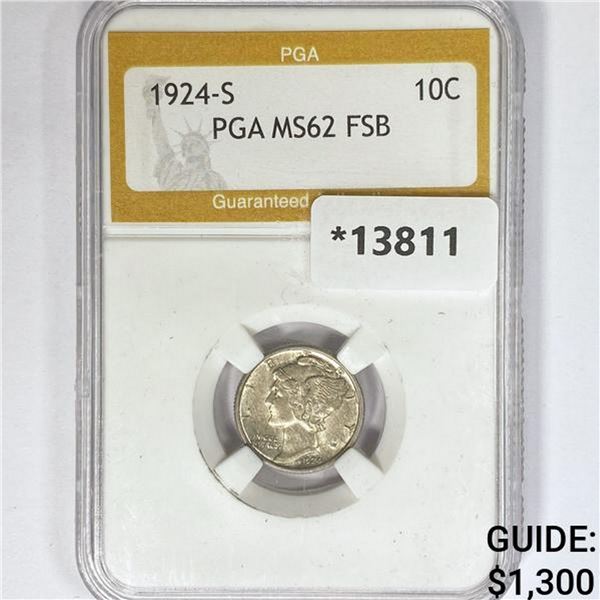 1924-S Mercury Silver Dime PGA MS62 FSB