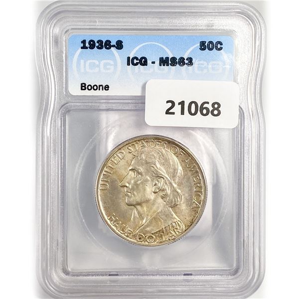 1936-S Boone Half Dollar ICG MS63