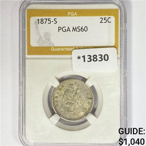 1875-S Seated Liberty Quarter PGA MS60