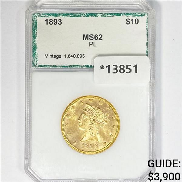 1893 $10 Gold Eagle PCI MS62 PL