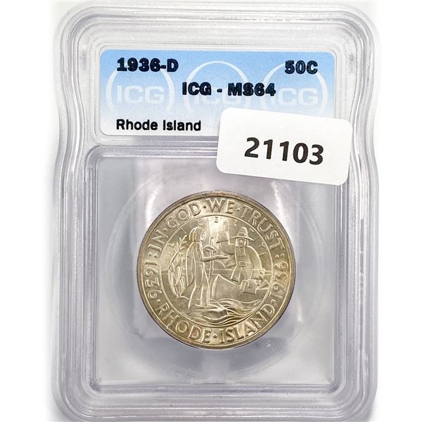 1936-D Rhode Island Half Dollar ICG MS64