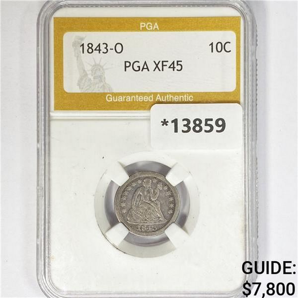 1843-O Seated Liberty Dime PGA XF45