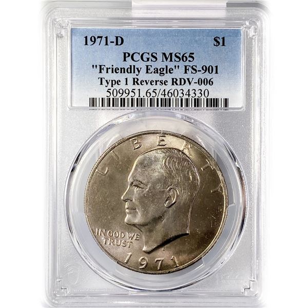 1971-D Ike $1 FS-901 PCGS MS65 Ty 1 Rev RDV-006