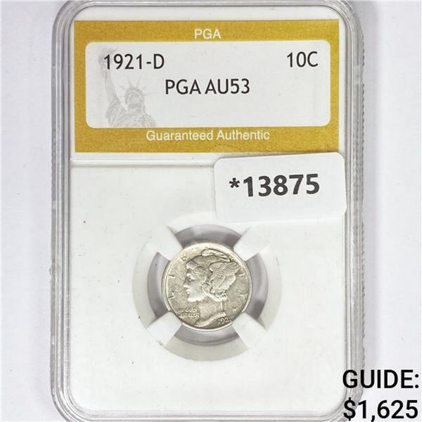 1921-D Mercury Silver Dime PGA AU53