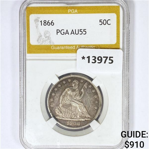 1866 Seated Liberty Half Dollar PGA AU55