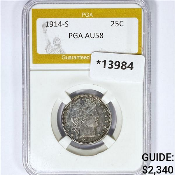 1914-S Barber Quarter PGA AU58