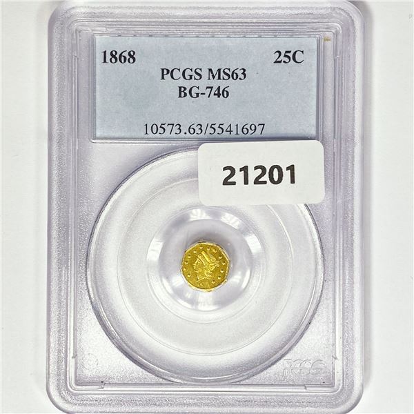 1868 Round California Gold Quarter PCGS MS63