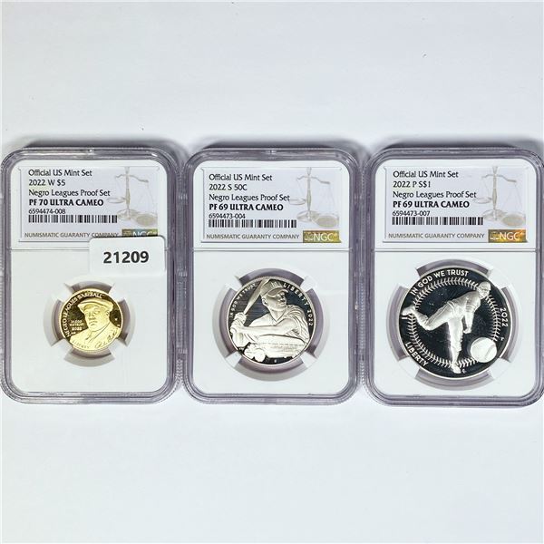 2022 Negro Leagues Proof Set (3) NGC PF UC