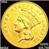 1864 $3 Gold Piece CHOICE BU