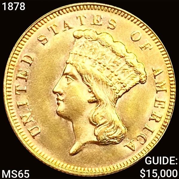 1878 $3 Gold Piece GEM BU