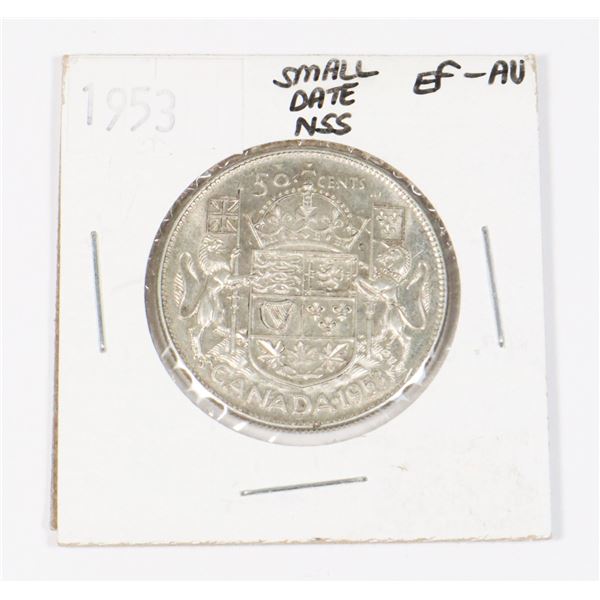 1953 SMALL DATE NSS CANADA 50CENTS EF-AU