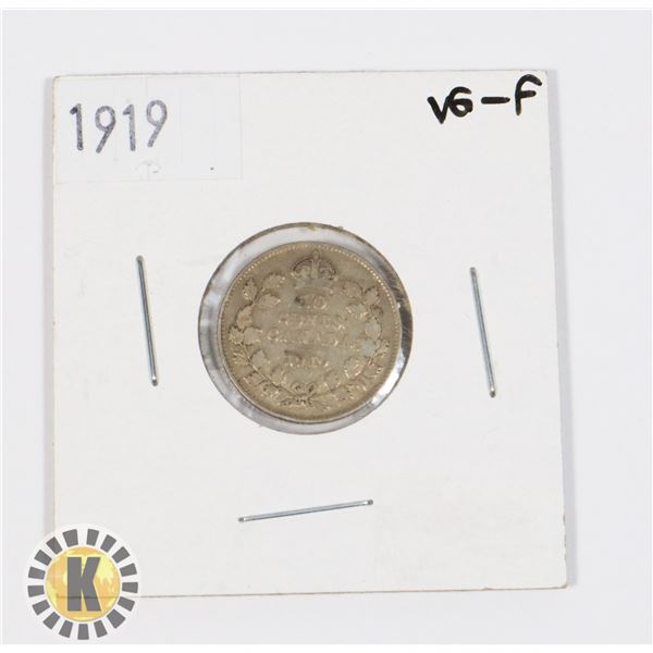 1919 CANADA 10CENT VG-F(VG-10)  92.5% SILVER