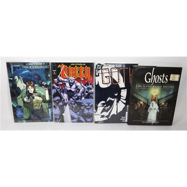 GHOSTS -HARDCOVER BOOK- AND THREE COMIC BOOKS