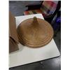 Image 2 : BOX OF WOOD COLLECTIBLES AND FIELD PICKERS WICKER HAT AND MORE