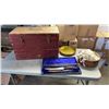 Image 1 : WOOD BOX, MACRAME / LACE AND CARED HANDLE CARVING SET