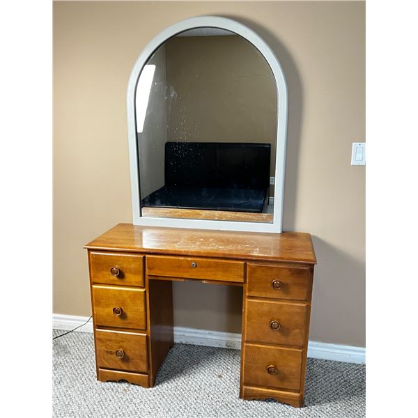 Wooden Desk With Vanity Mirror