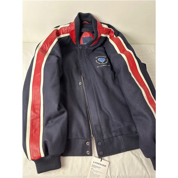 LandMark XL men's Melton Jacket with leather striped sleeves - Sunrise ...