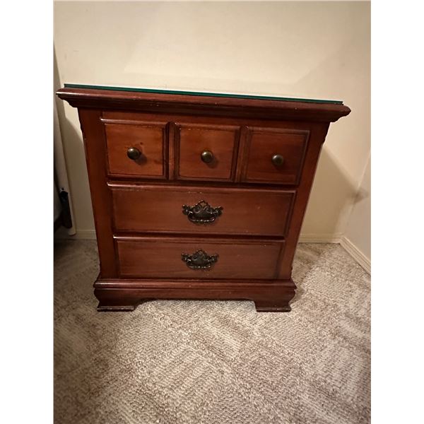 2 Matching 3 Drawer End Tables with glass tops