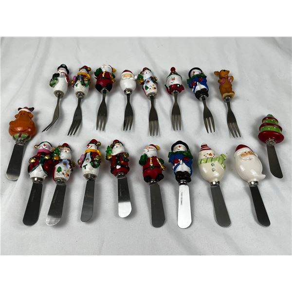 Christmas Ornament Plate Knives and Forks